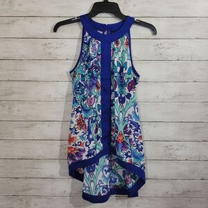 Nicole Miller Multicolor Sleeveless Handkerchief Hi Low Blouse Top XS‎
